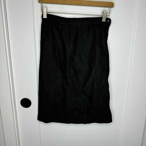Valentino Vintage 100% Linen Black Above Knee Side Zip Skirt Size 40/6 - Picture 2 of 8